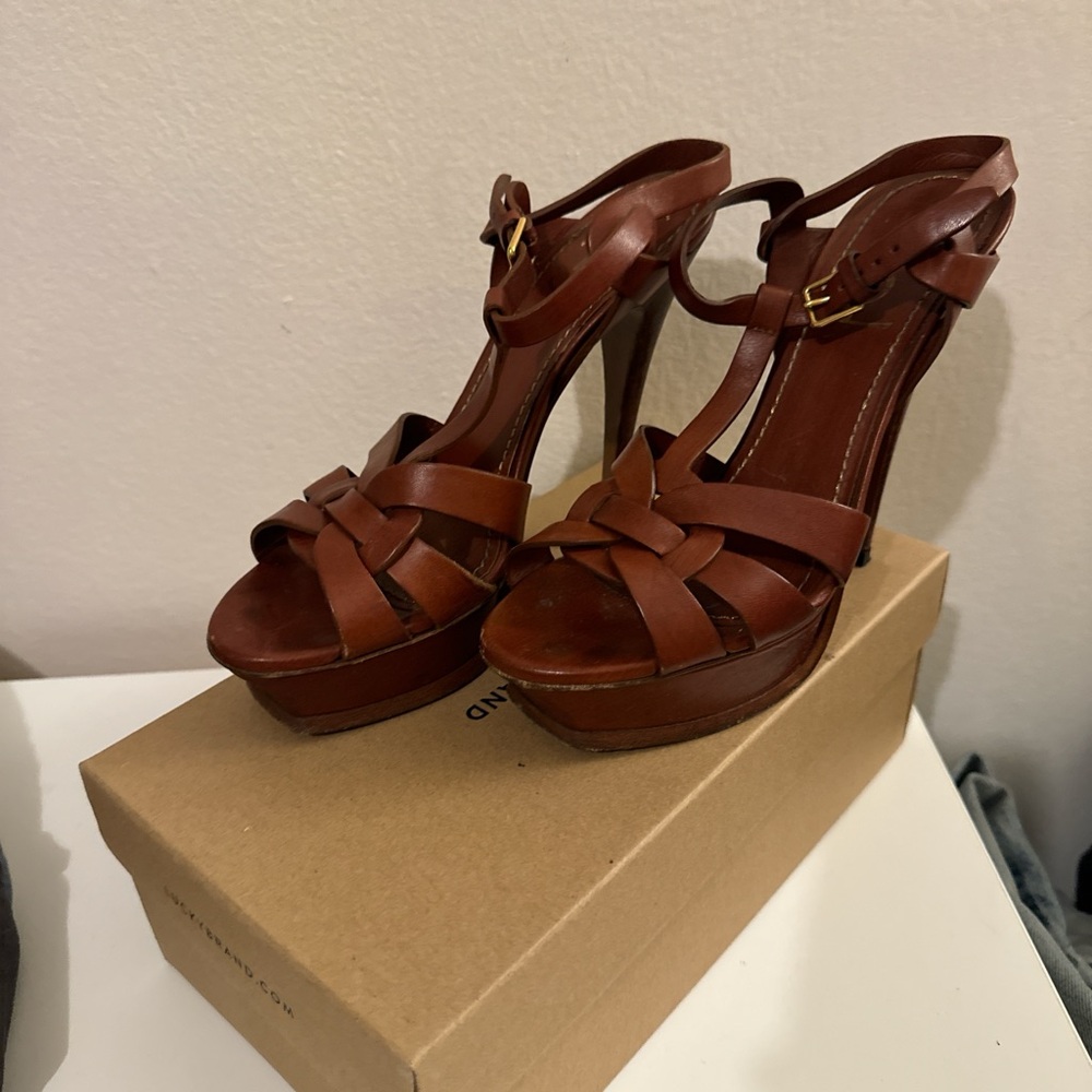YSL tribute sandals 38.5 leather tan